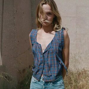 Doen Roselle Plaid Top XS